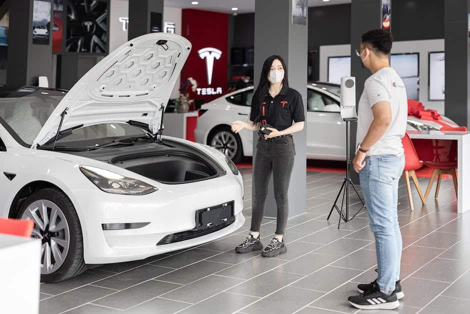 Image of a Tesla Model 3 showcasing its unique and cutting-edge features from a homemaker's perspective